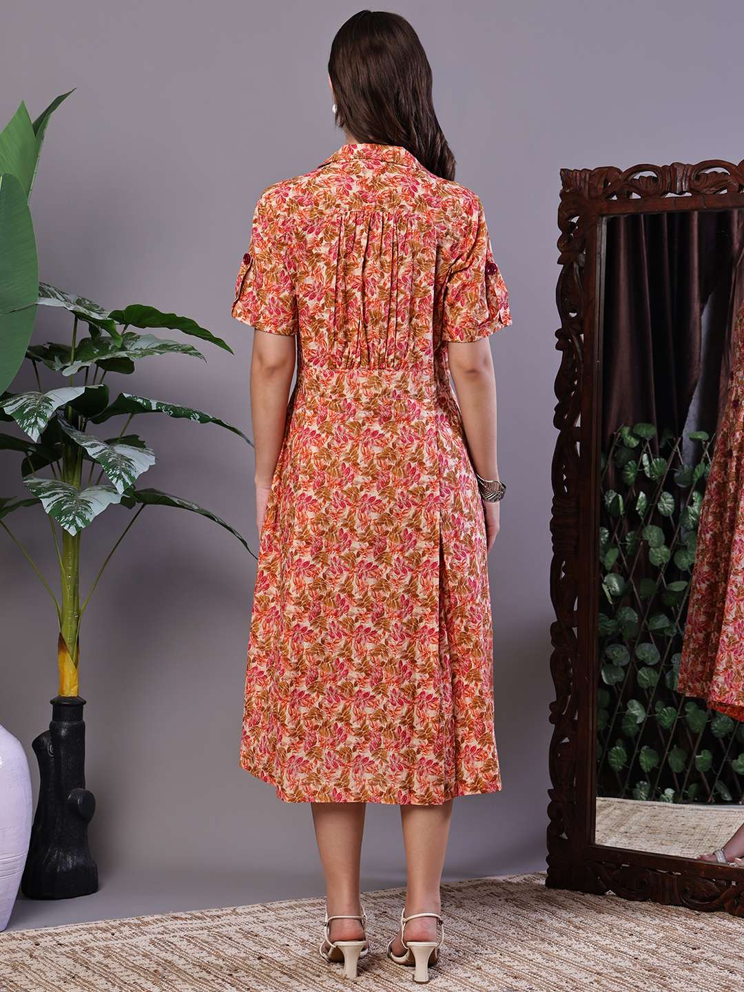 Women's MultiColor Velvet Floral Printed Fit & Flare Dress - Image 2